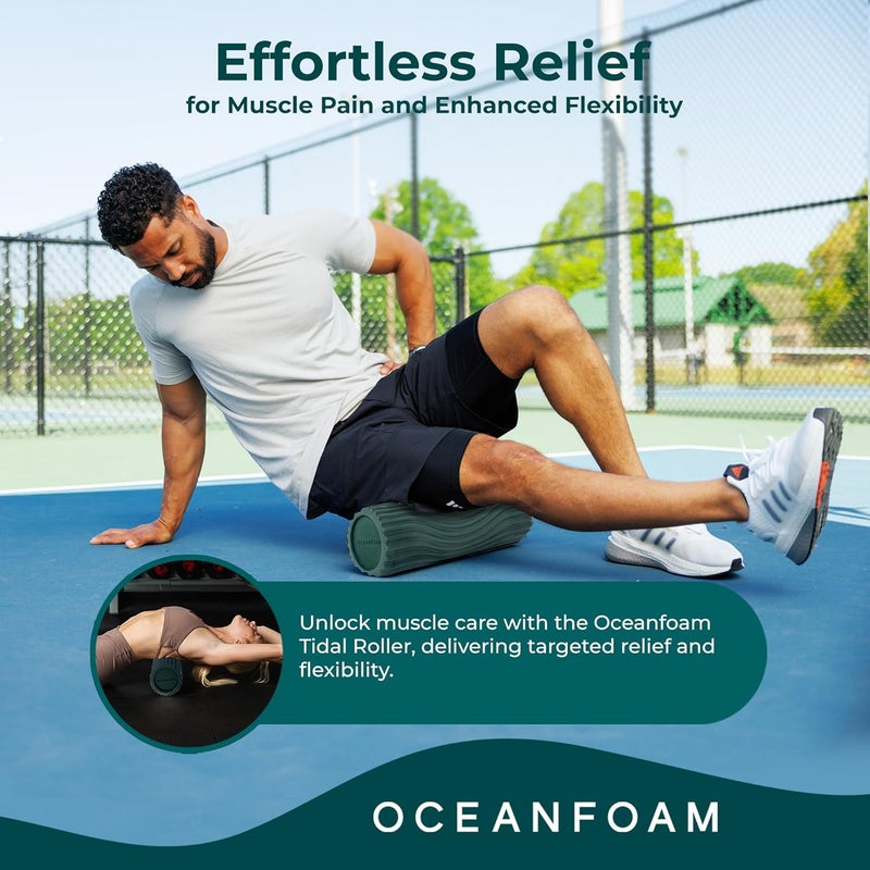 Oceanfoam Tidal Roller - Hunter - Muscle Massage Foam Roller for Back Pain & Stretching - Firm and Ergonomic Wide Wave Textured - Yoga, Athletics, & Wellness - Full Size, 20" x 5" - Image 4